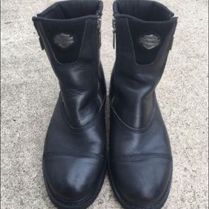 Black leather Harley Davidson motorcycle boots